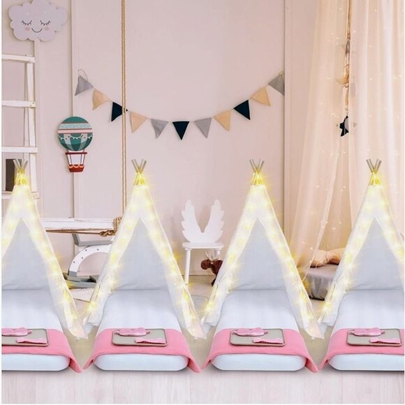Windyun 4-Pack Kids Teepee Tent Set with Mattresses, Lights & Blankets - Picture 5 of 6